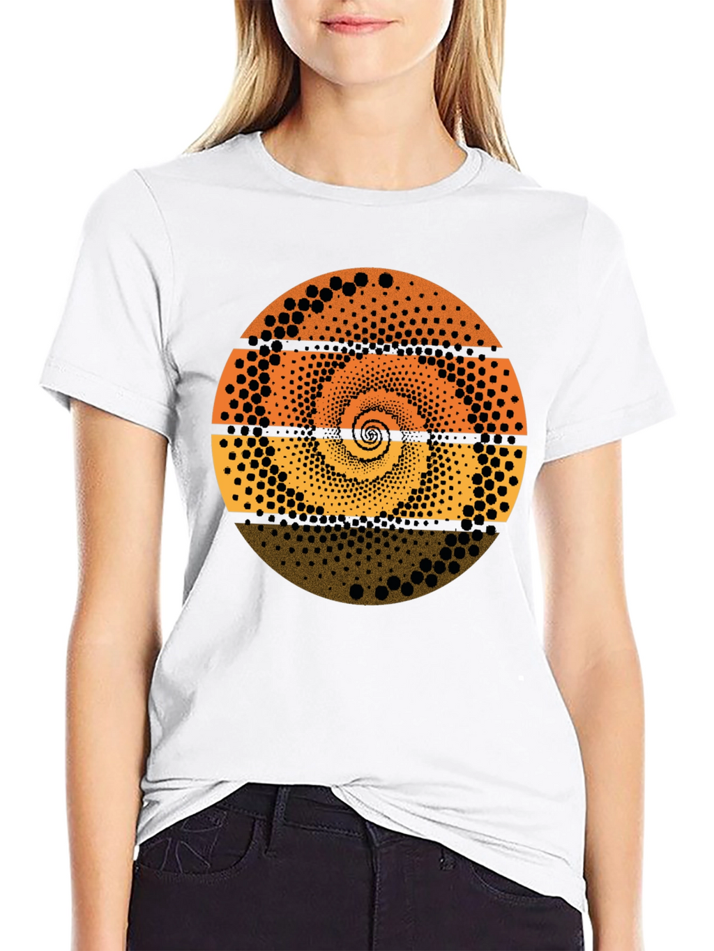 Abstract Dot Spiral Graphic Tee - Black Cotton T-Shirt