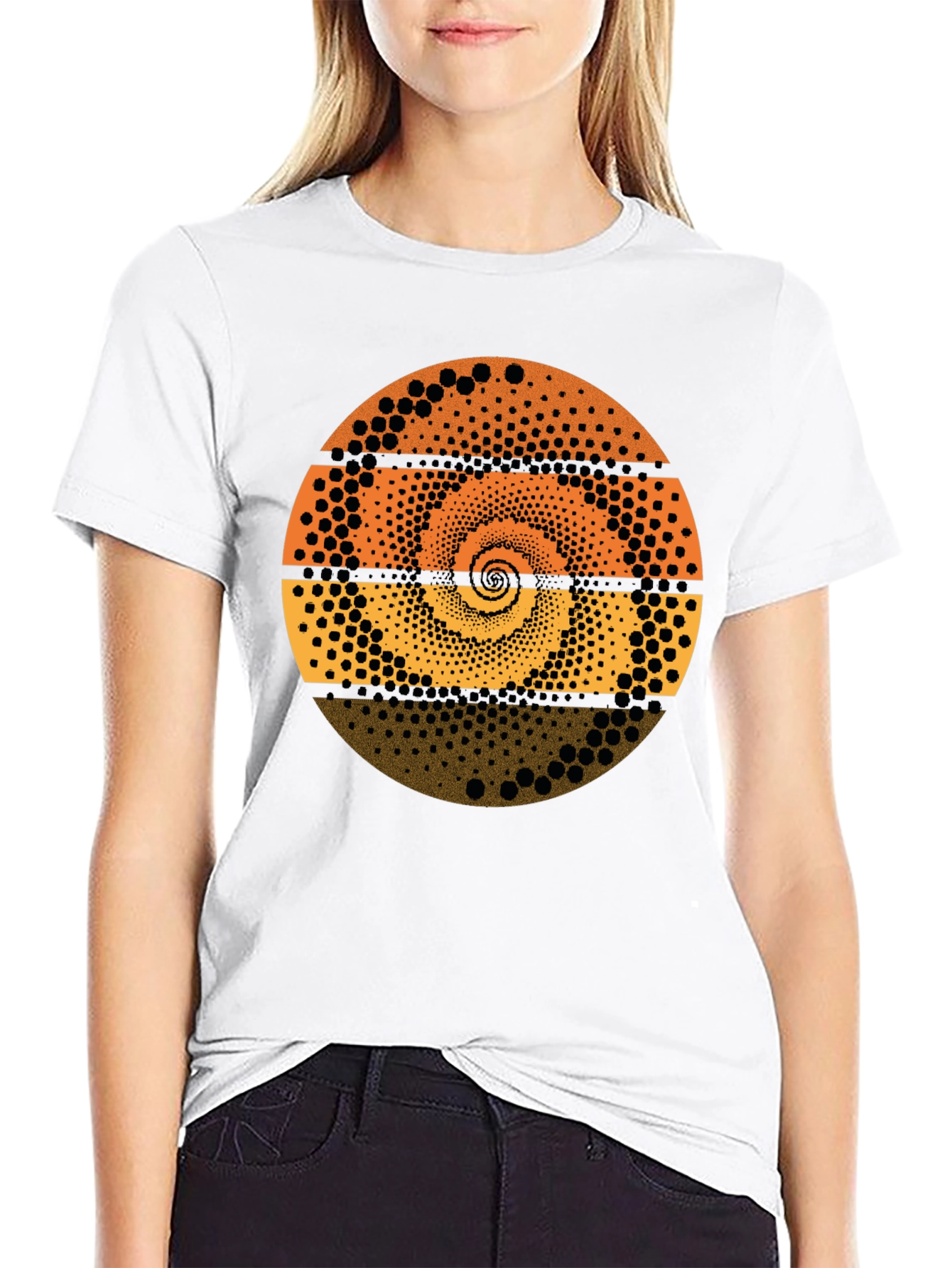 Abstract Dot Spiral Graphic Tee - Black Cotton T-Shirt