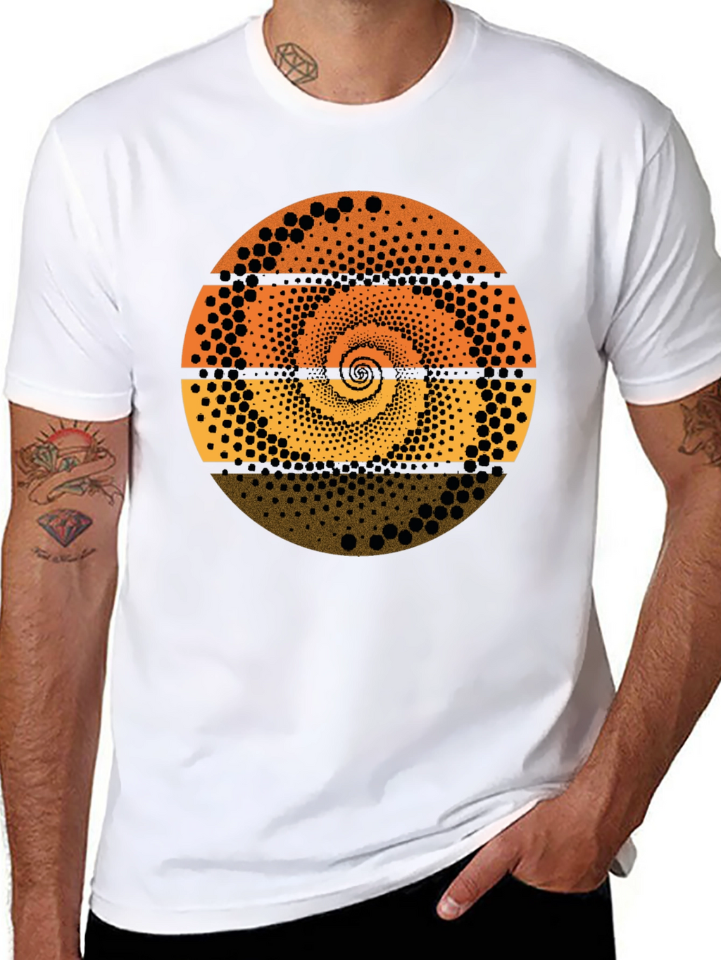 Abstract Dot Spiral Graphic Tee - Black Cotton T-Shirt