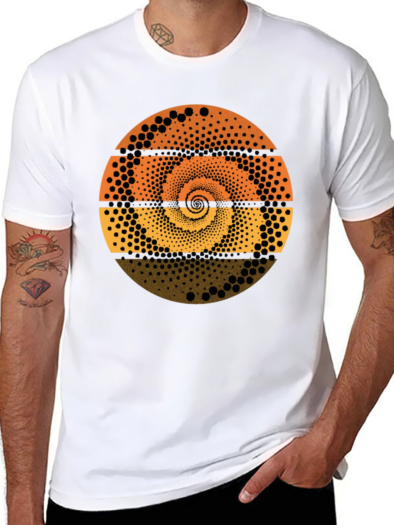 Abstract Dot Spiral Graphic Tee - Black Cotton T-Shirt