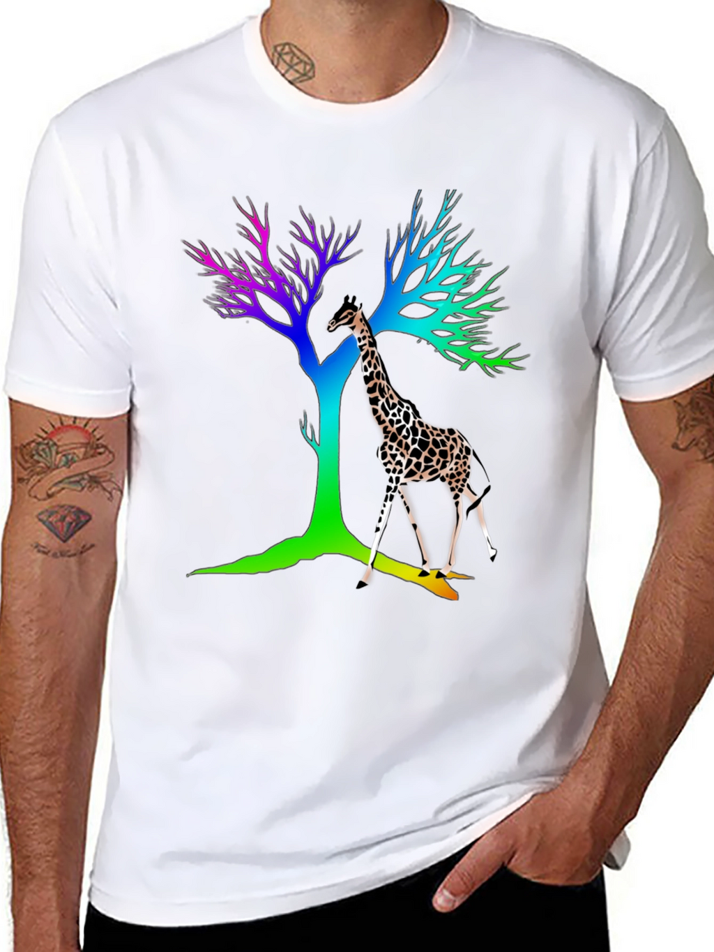 Rainbow Giraffe Tree Graphic Tee