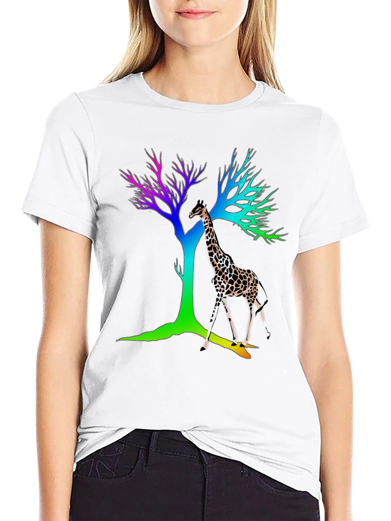 Rainbow Giraffe Tree Graphic Tee