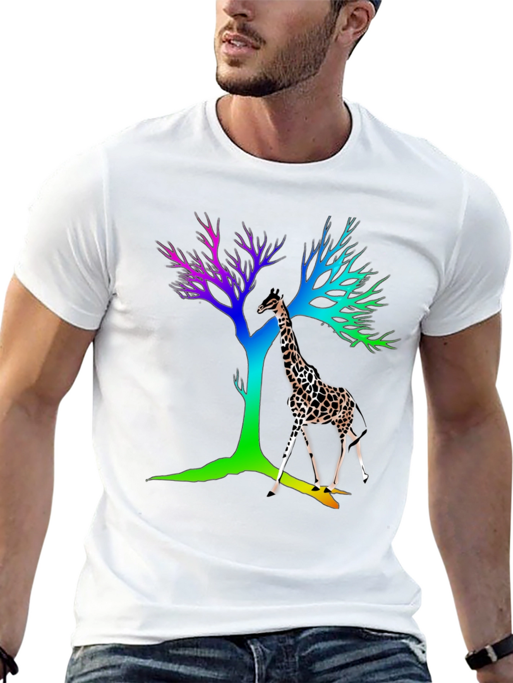 Rainbow Giraffe Tree Graphic Tee