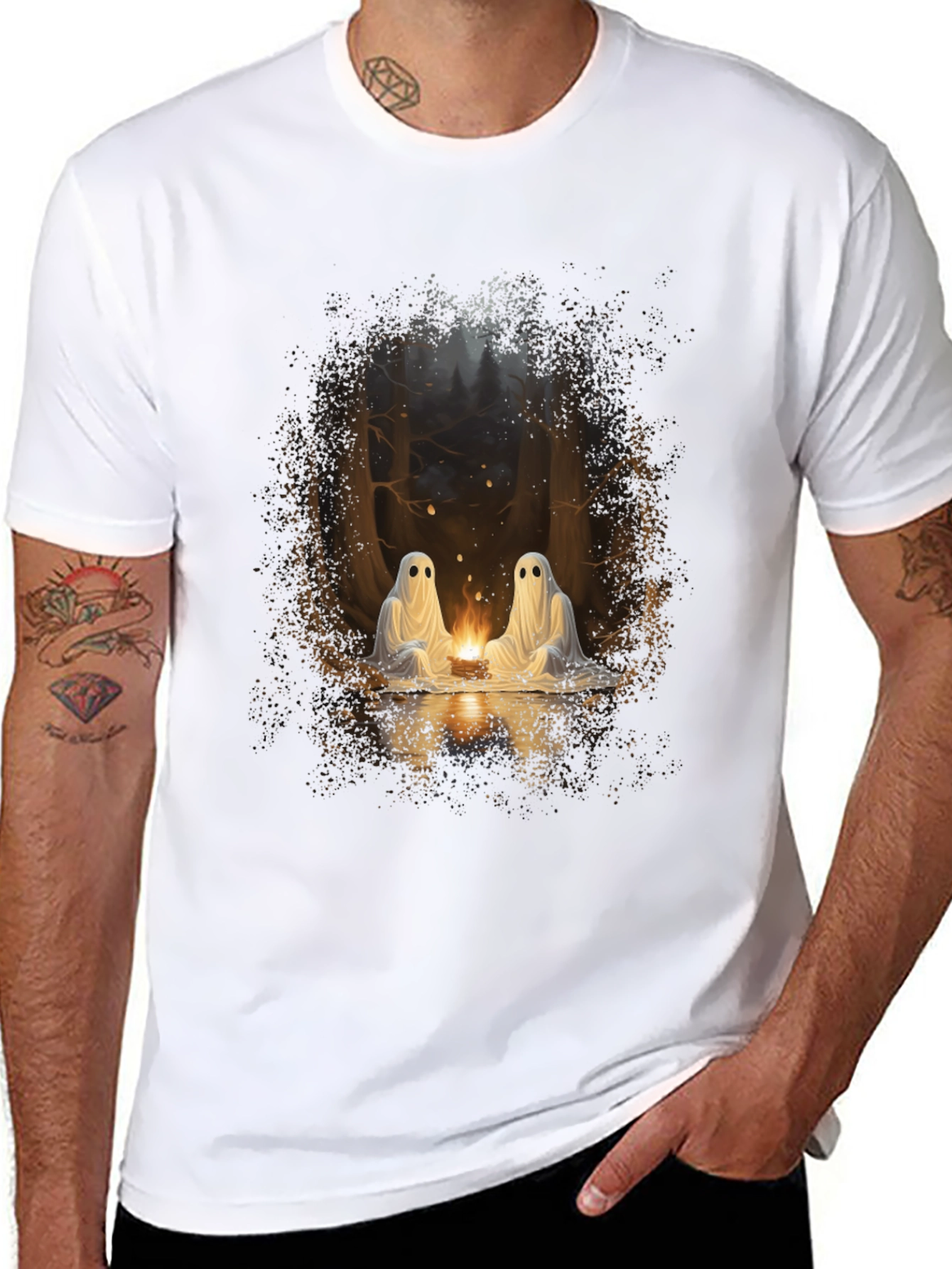Ghostly Campfire Graphic Tee - Black