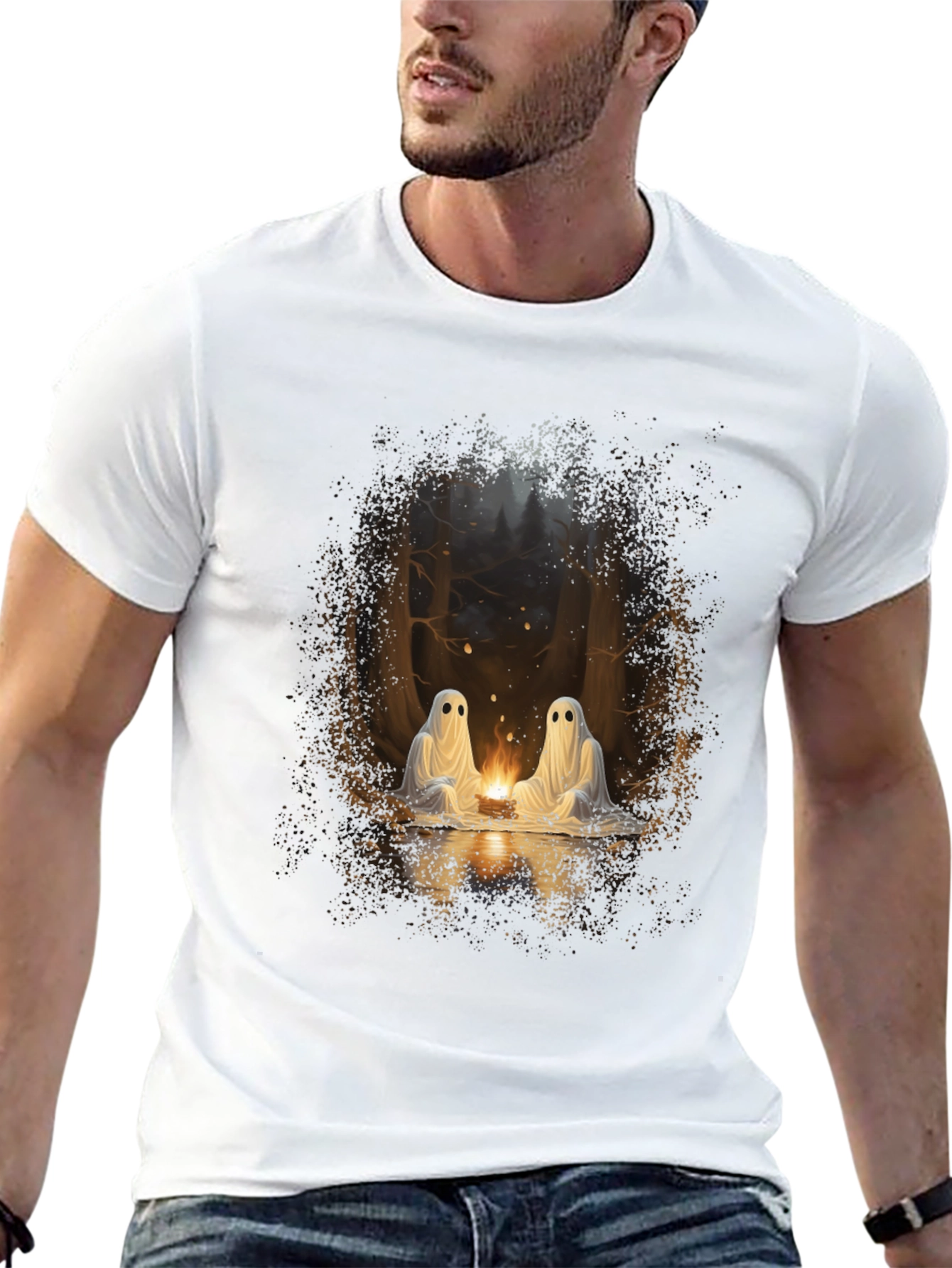 Ghostly Campfire Graphic Tee - Black