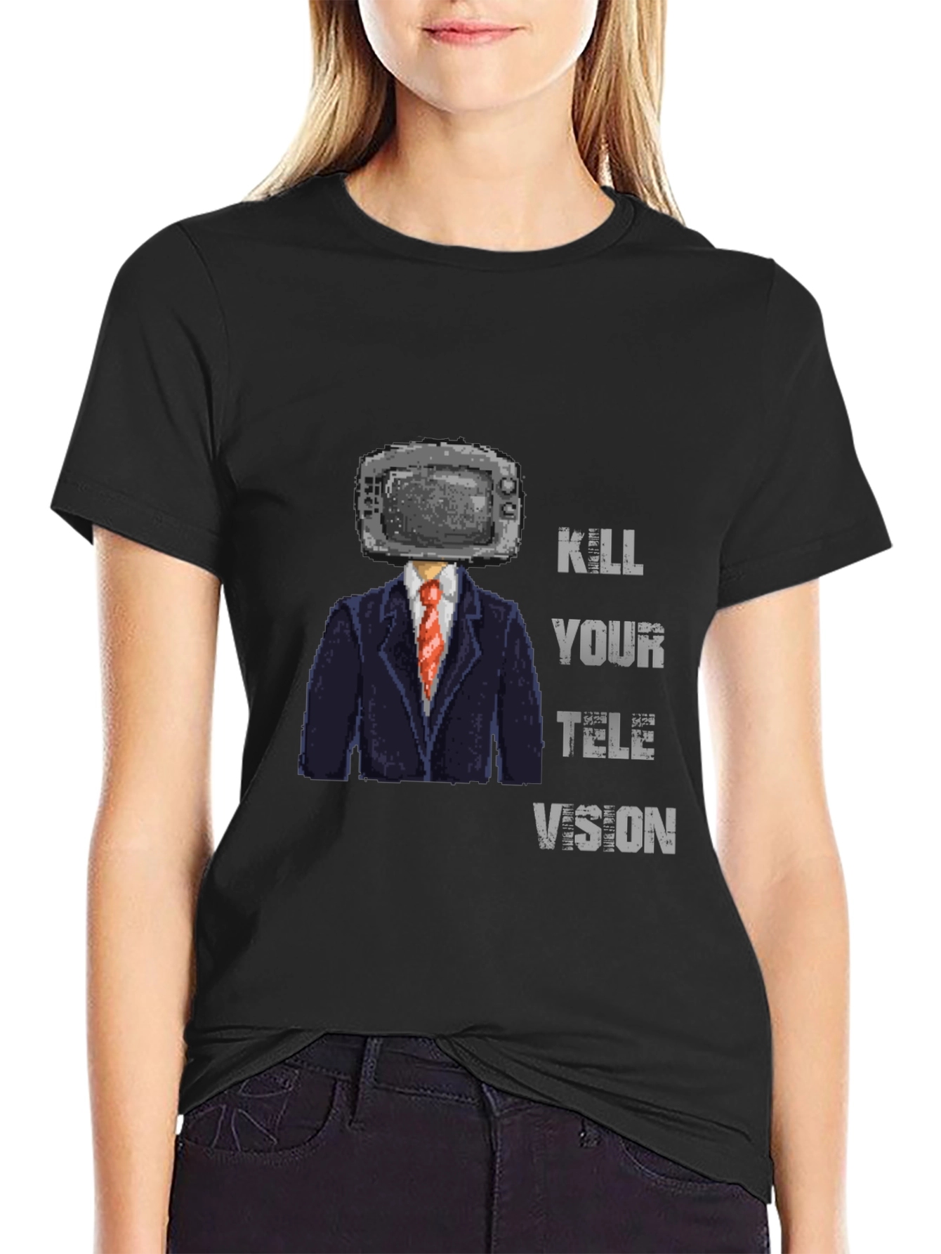 Kill Your Television T-Shirt - Pixelated TV Head Design