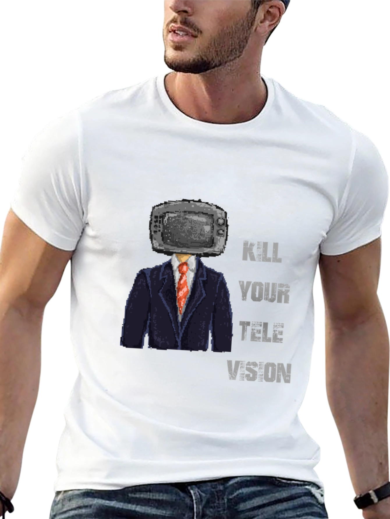 Kill Your Television T-Shirt - Pixelated TV Head Design