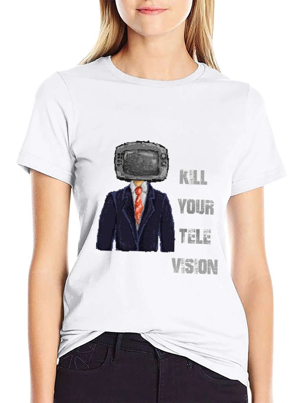 Kill Your Television T-Shirt - Pixelated TV Head Design