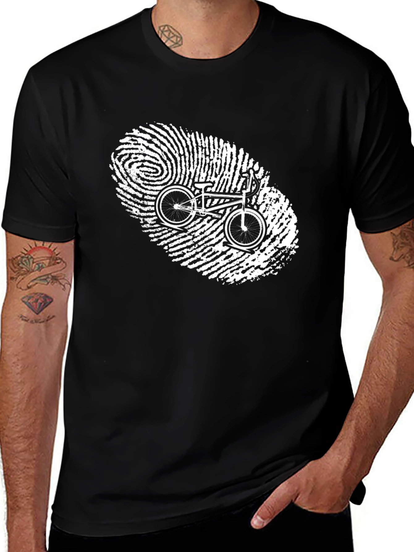 Bike Fingerprint Graphic Tee - Cool Riders Black T-Shirt