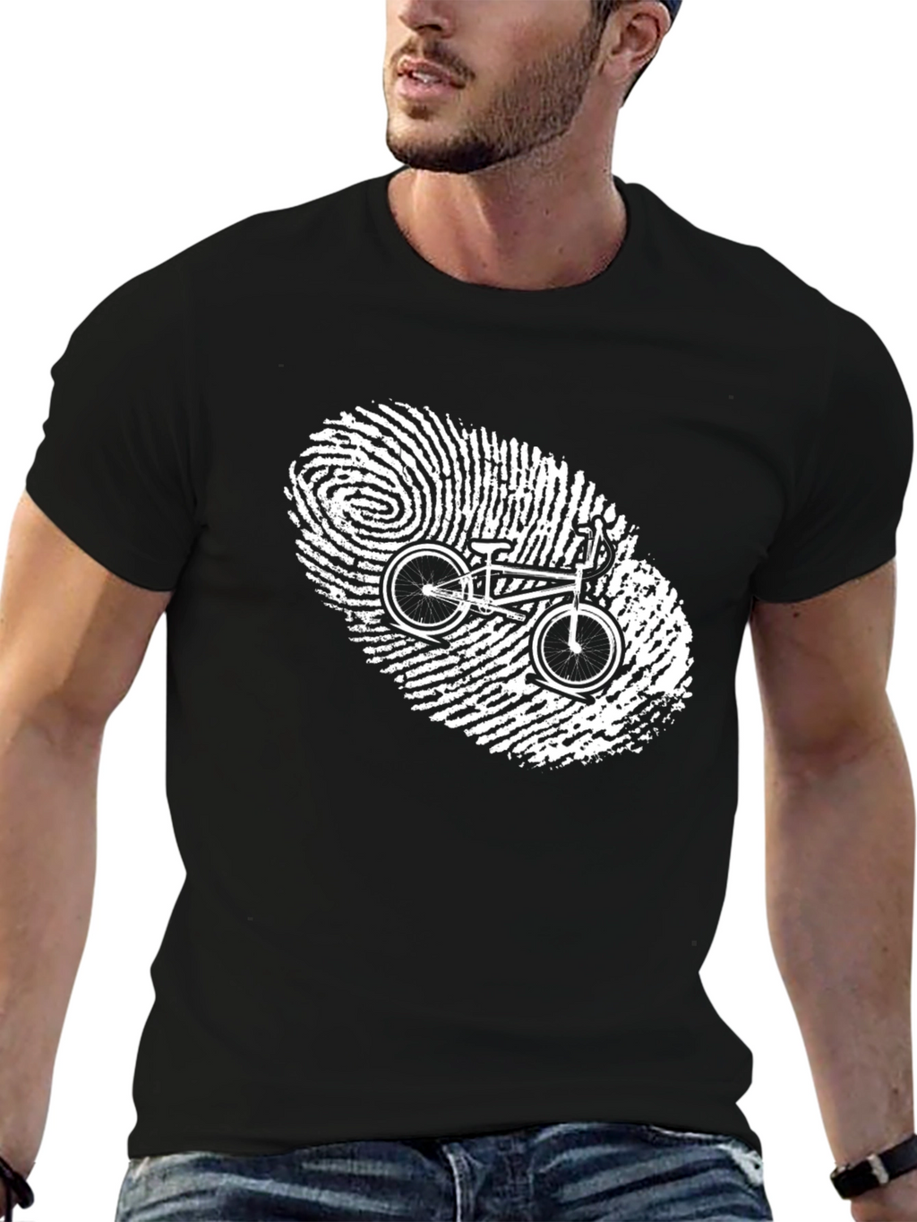 Bike Fingerprint Graphic Tee - Cool Riders Black T-Shirt