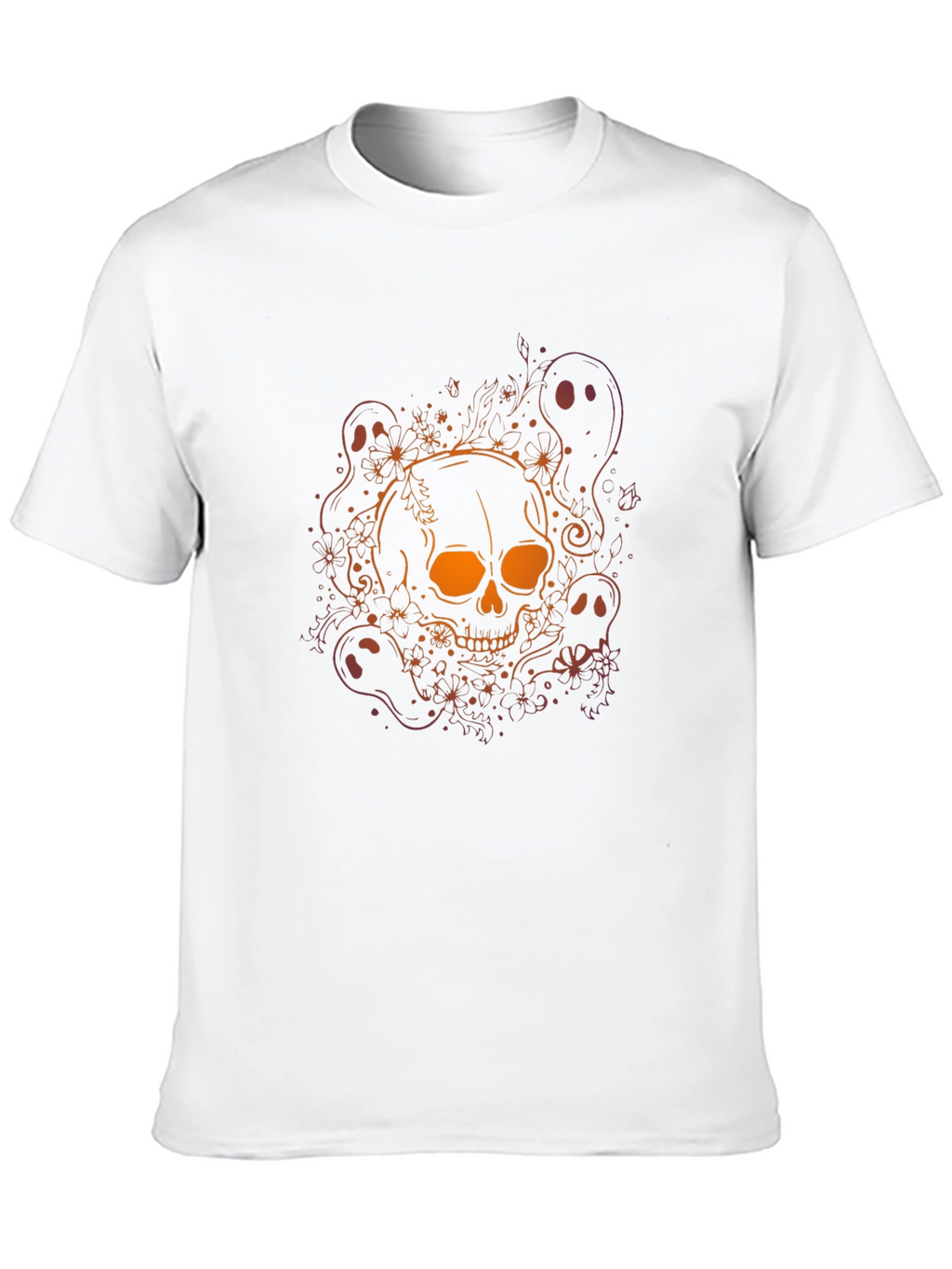 Skull & Ghost Graphic Tee - Halloween Black T-Shirt