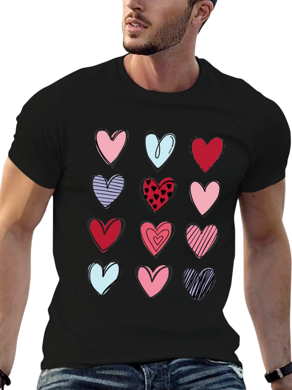 Heart Print Crew Neck T-Shirt