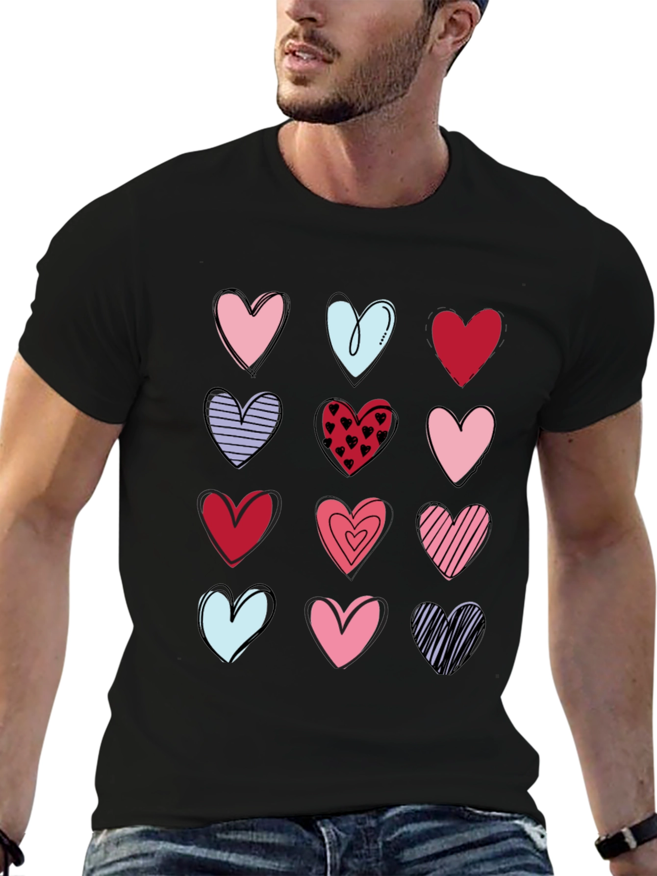 Heart Print Crew Neck T-Shirt