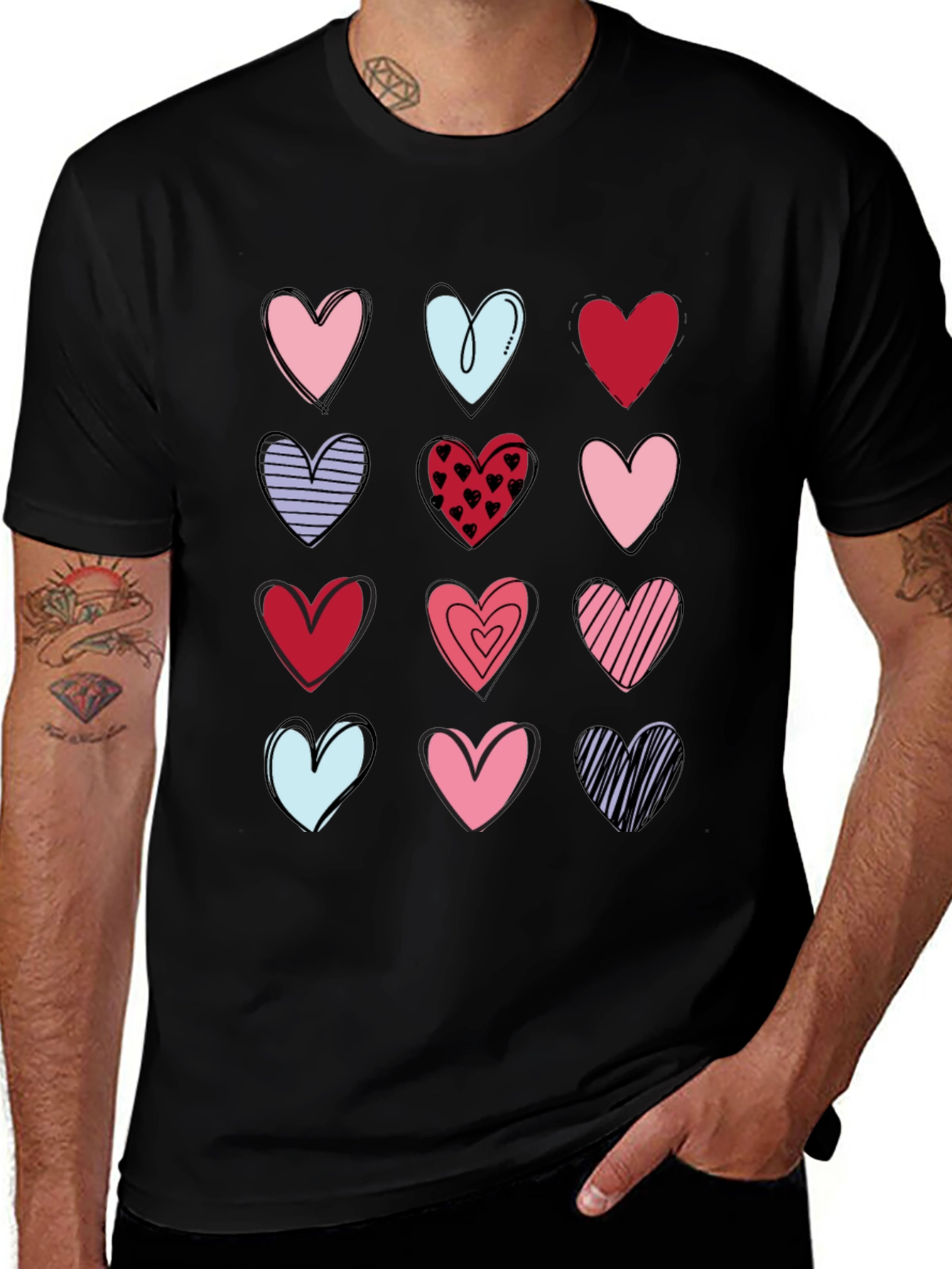 Heart Print Crew Neck T-Shirt