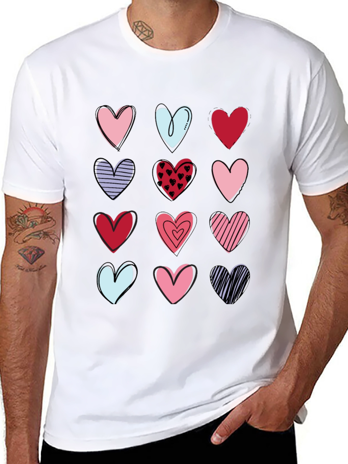 Heart Print Crew Neck T-Shirt