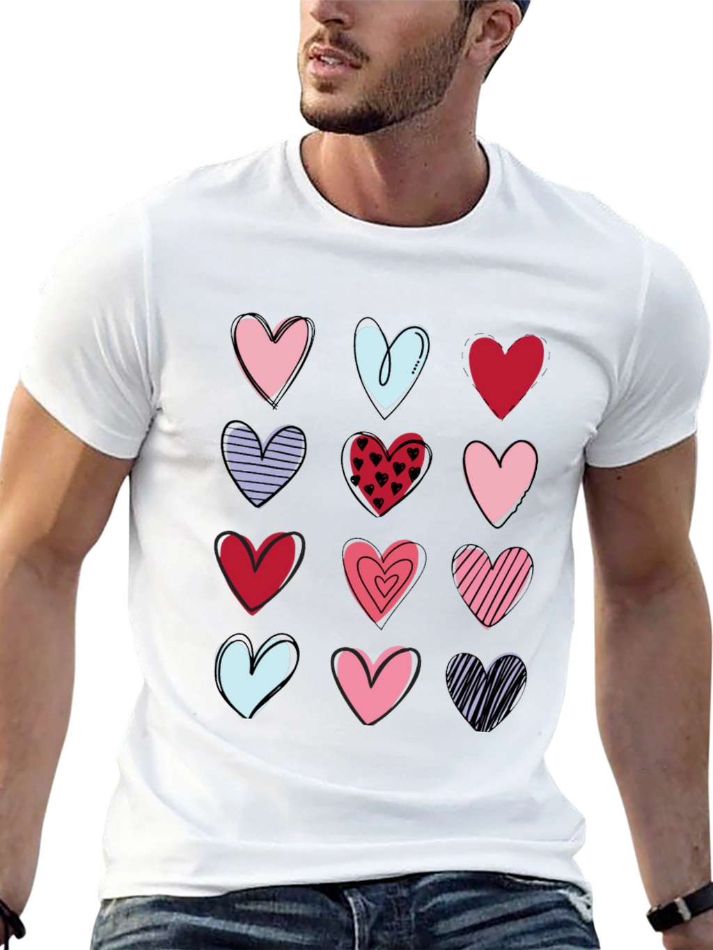 Heart Print Crew Neck T-Shirt