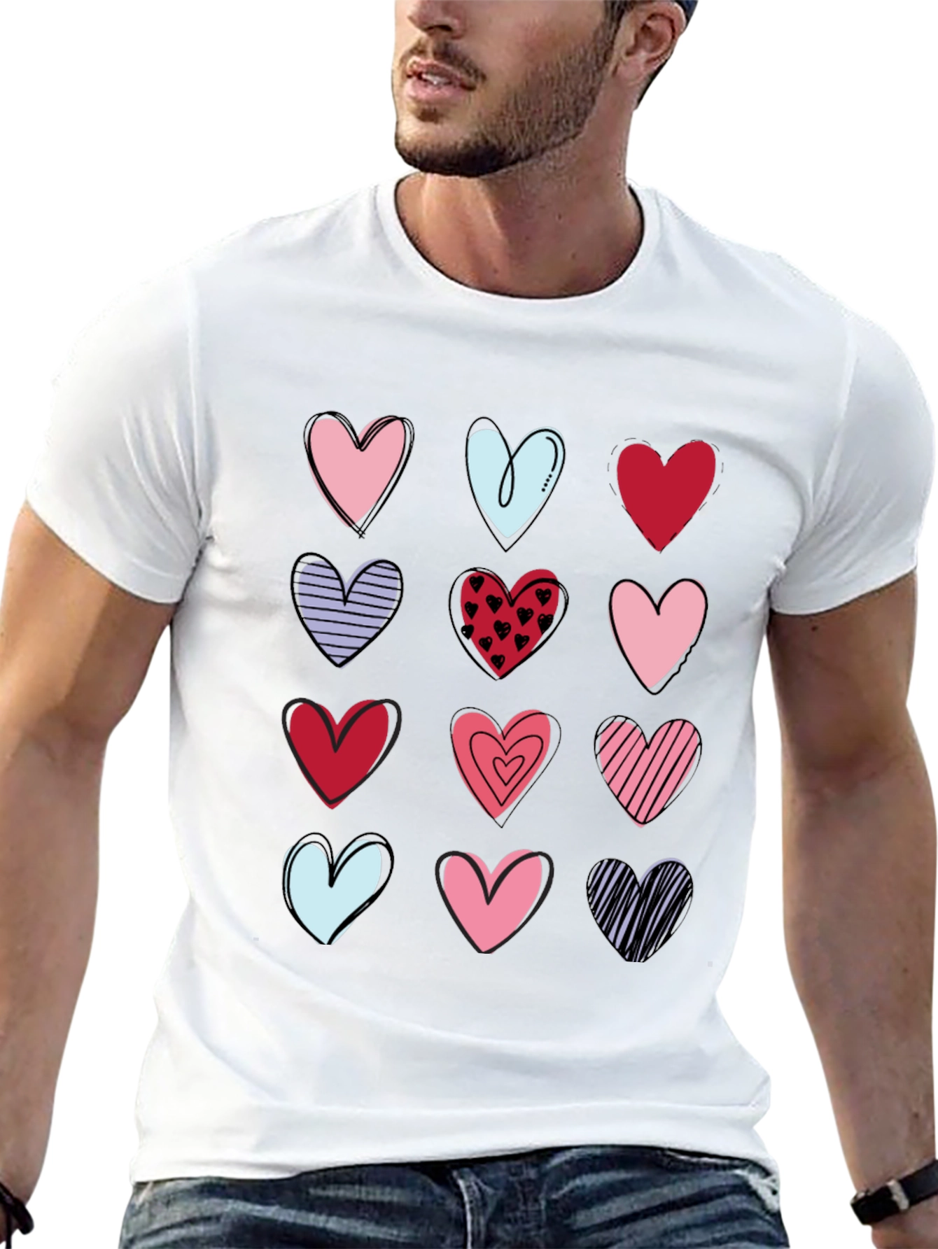 Heart Print Crew Neck T-Shirt