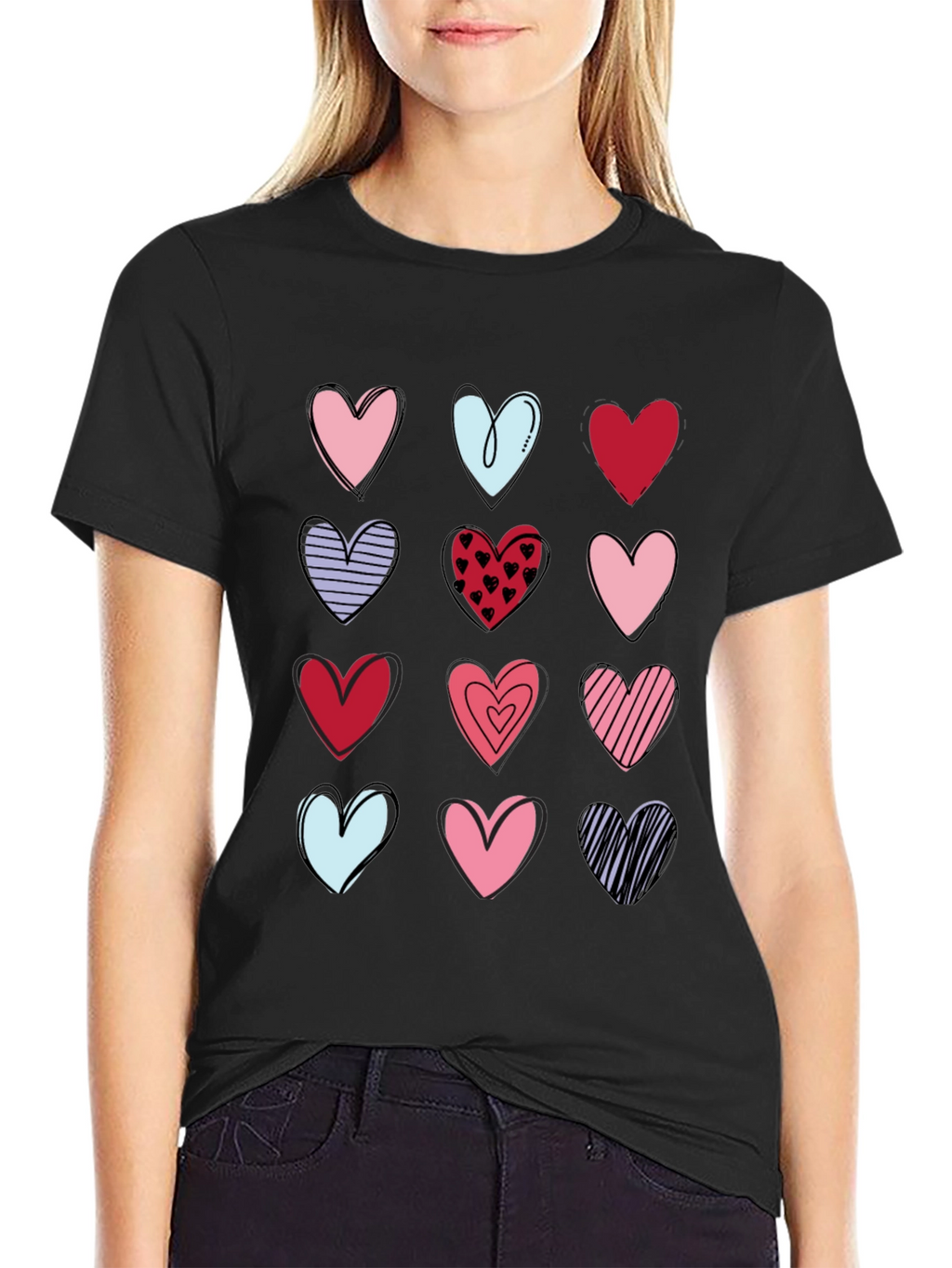 Heart Print Crew Neck T-Shirt