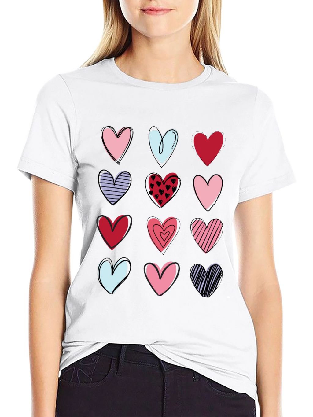 Heart Print Crew Neck T-Shirt