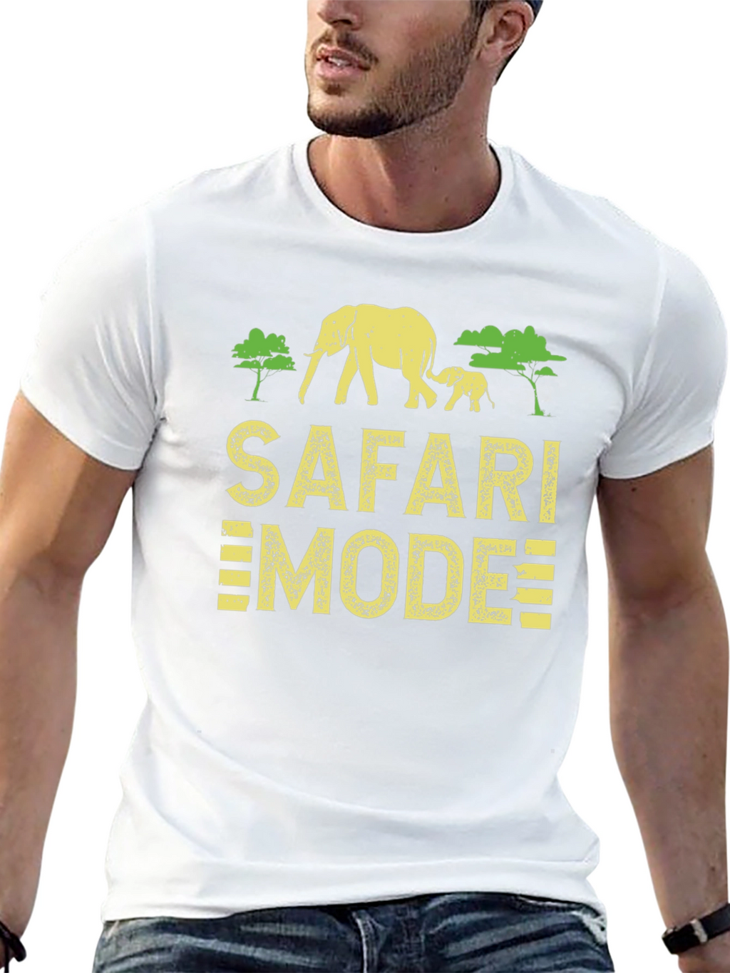 Safari Mode Black T-Shirt with Elephant Graphic
