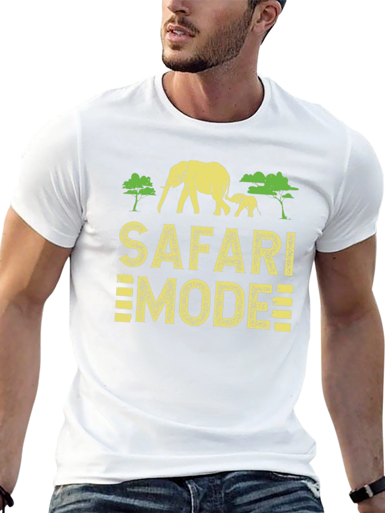 Safari Mode Black T-Shirt with Elephant Graphic