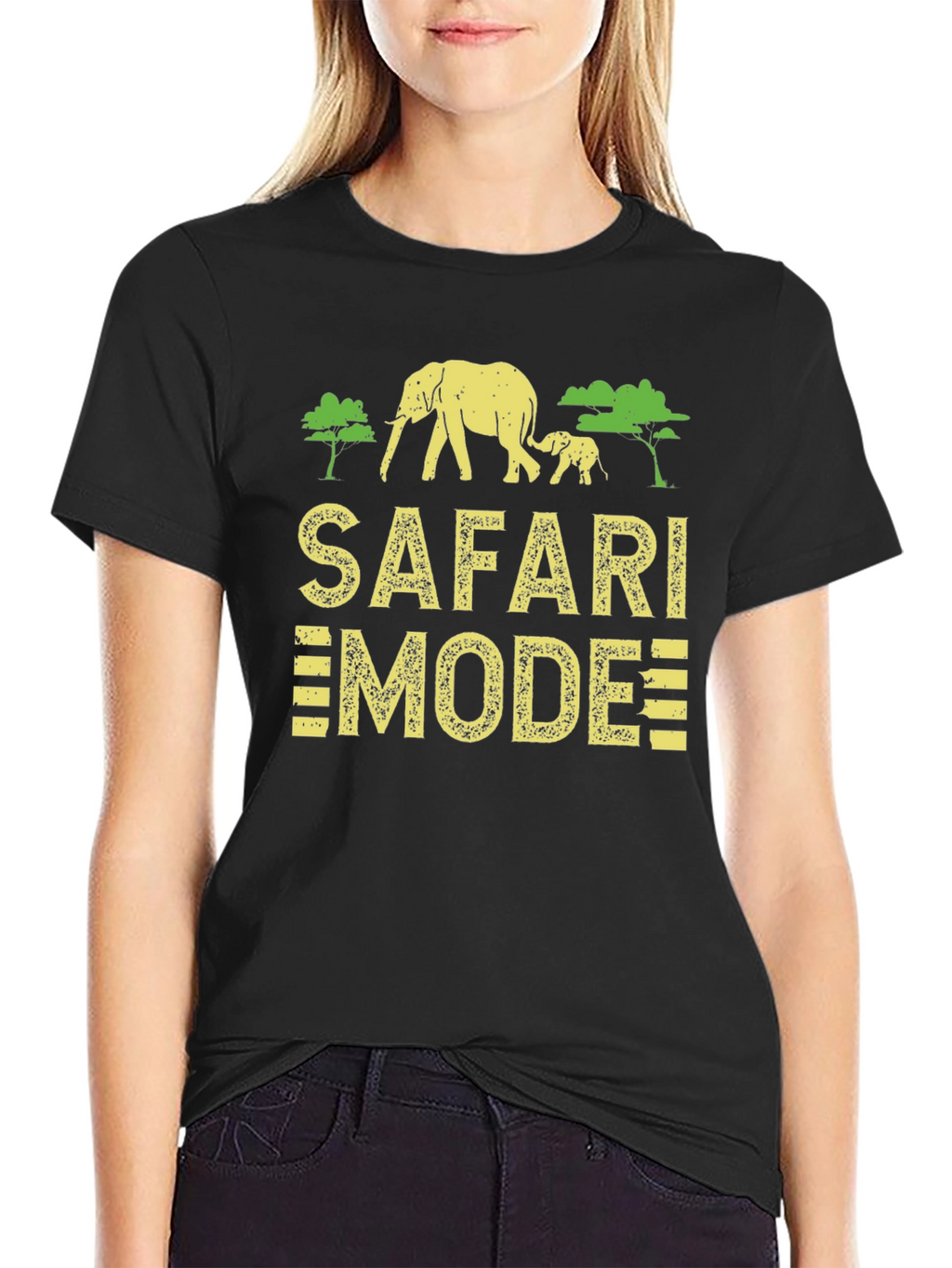 Safari Mode Black T-Shirt with Elephant Graphic