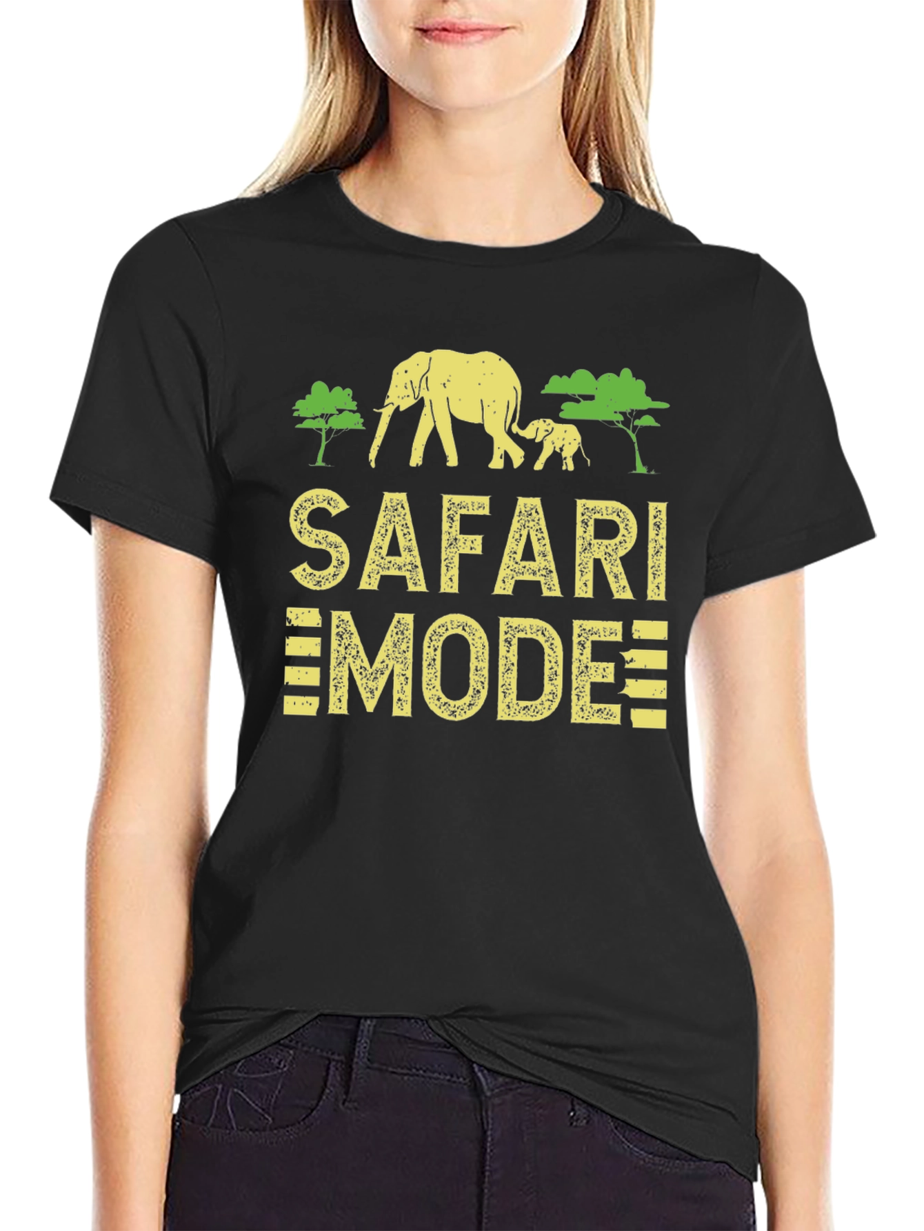 Safari Mode Black T-Shirt with Elephant Graphic