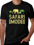 Safari Mode Black T-Shirt with Elephant Graphic