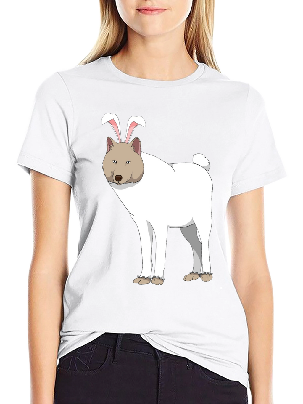 Dog with Bunny Ears Black T-Shirt
