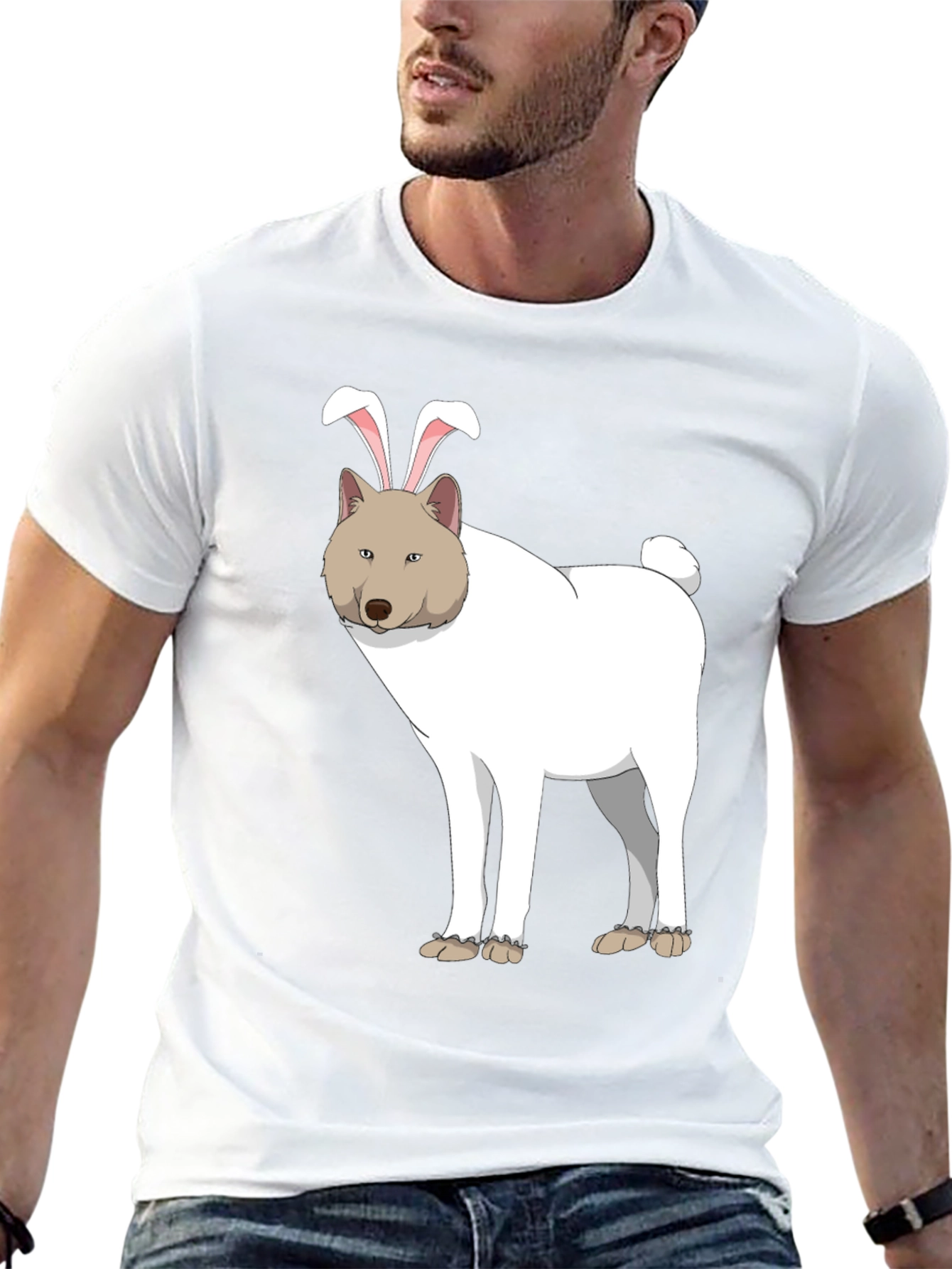 Dog with Bunny Ears Black T-Shirt