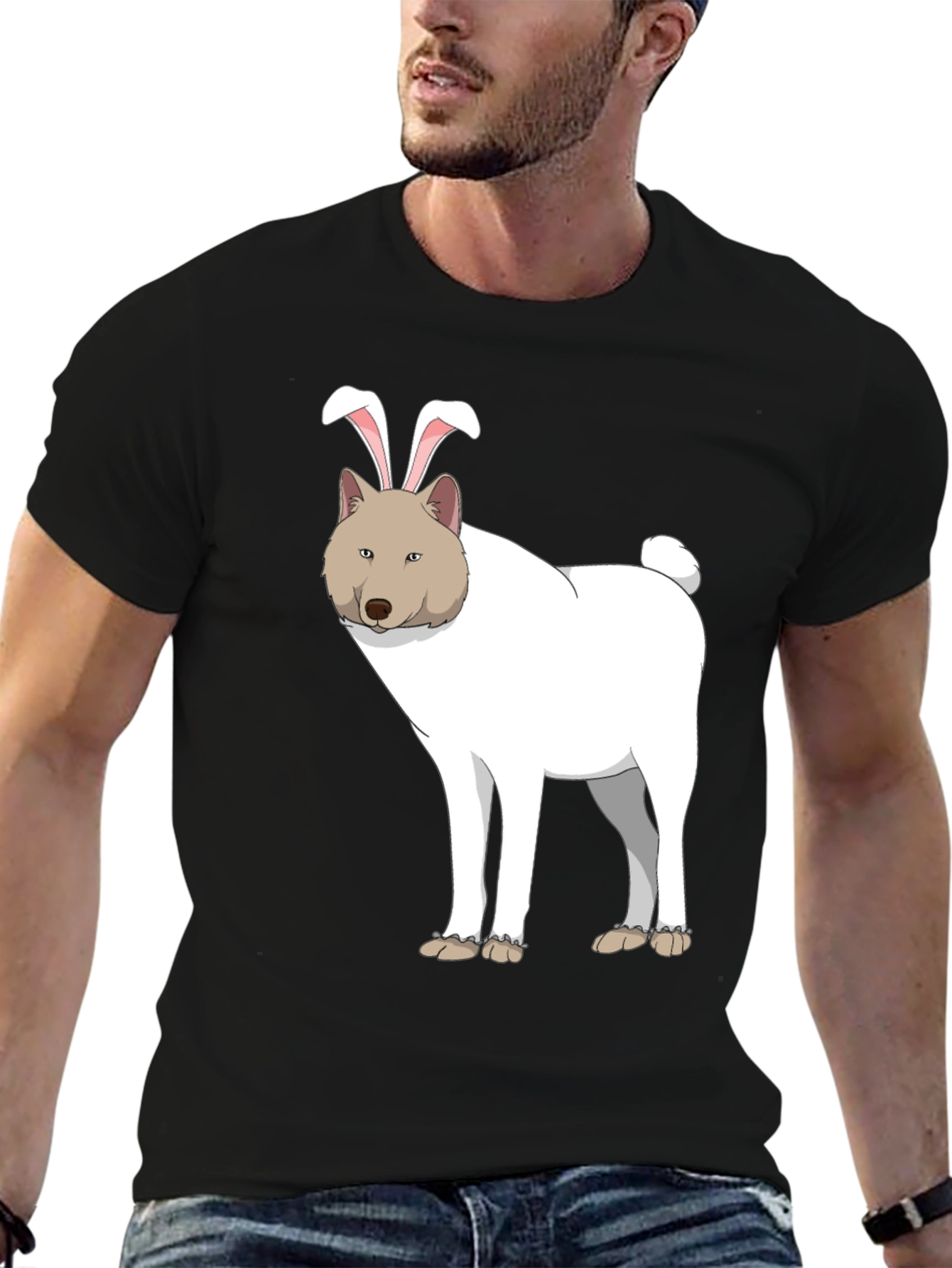 Dog with Bunny Ears Black T-Shirt