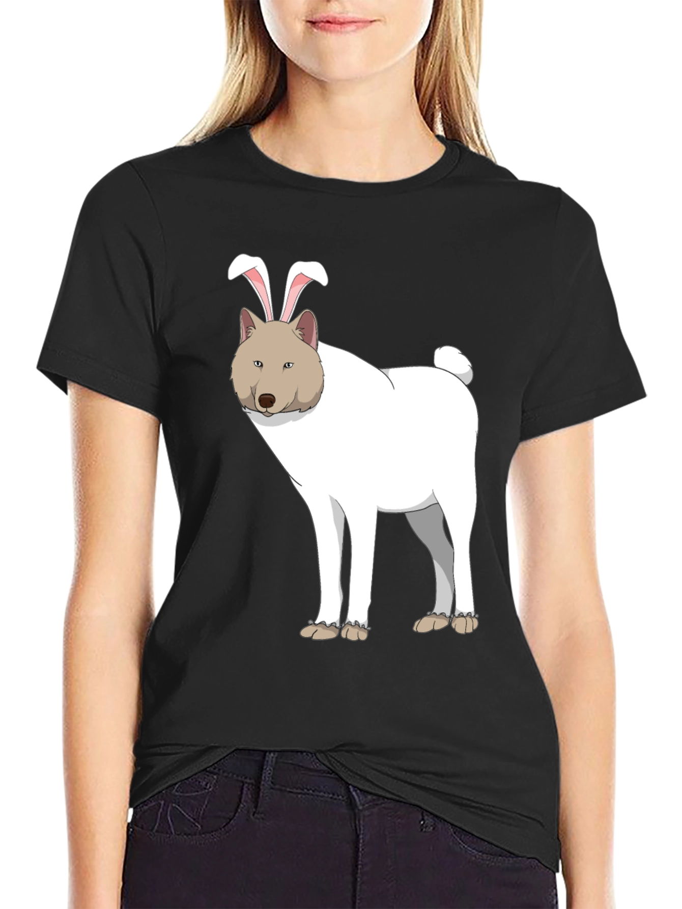 Dog with Bunny Ears Black T-Shirt