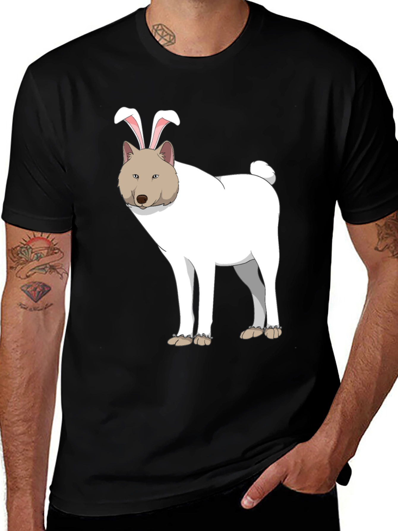 Dog with Bunny Ears Black T-Shirt