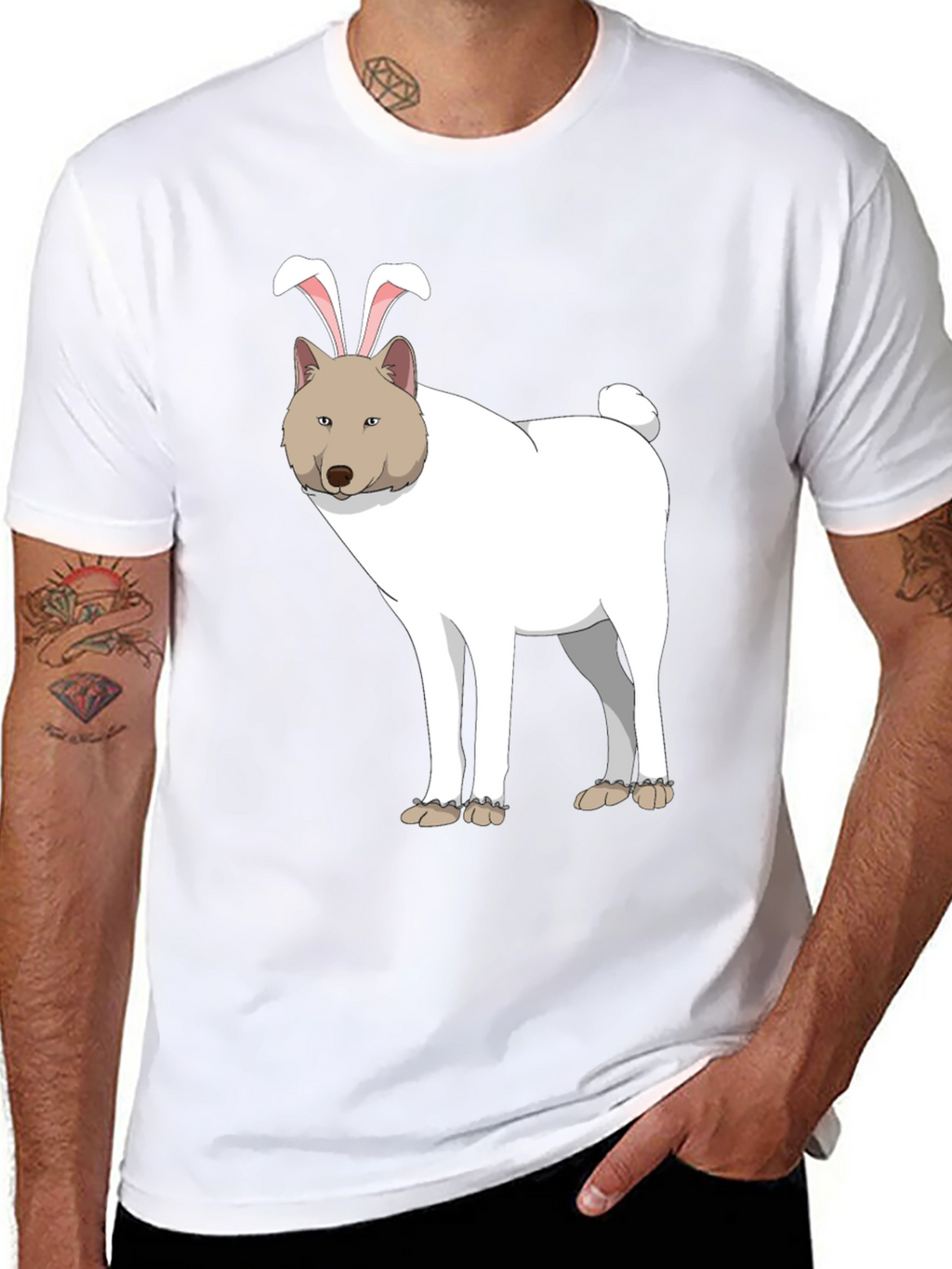 Dog with Bunny Ears Black T-Shirt