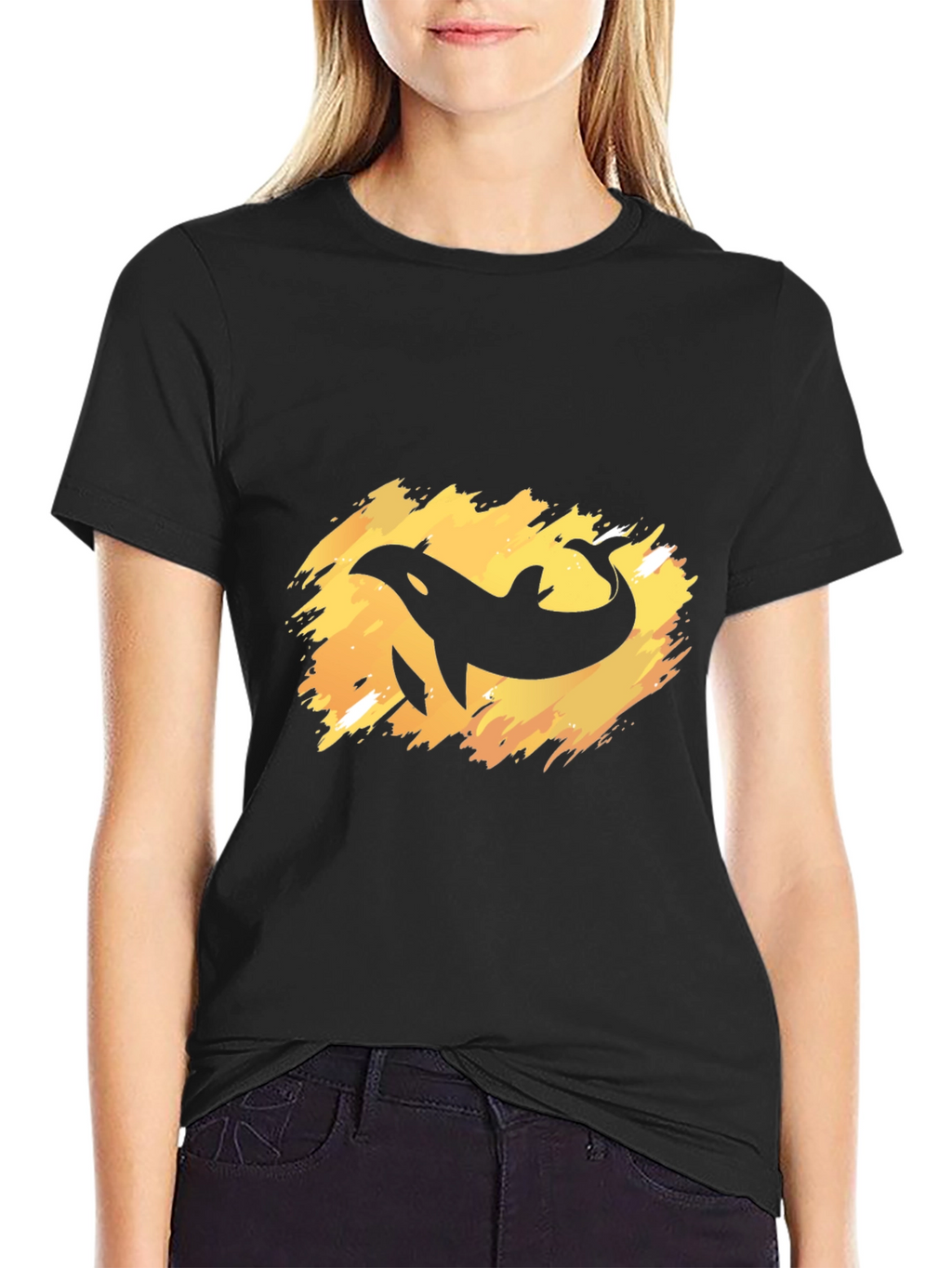 Orca Whale Graphic Tee - Black Cotton T-Shirt