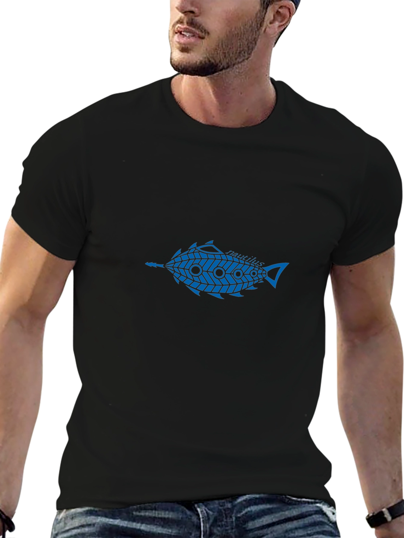 Blue Fish Graphic Black T-Shirt