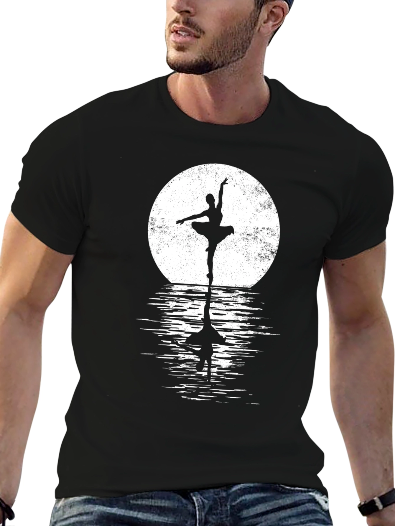 Ballerina Moon Reflection Black T-Shirt