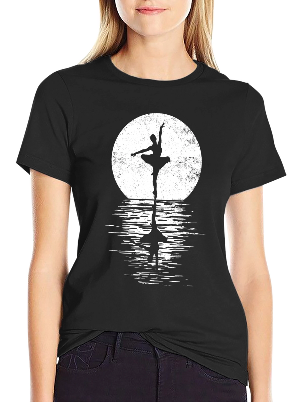 Ballerina Moon Reflection Black T-Shirt