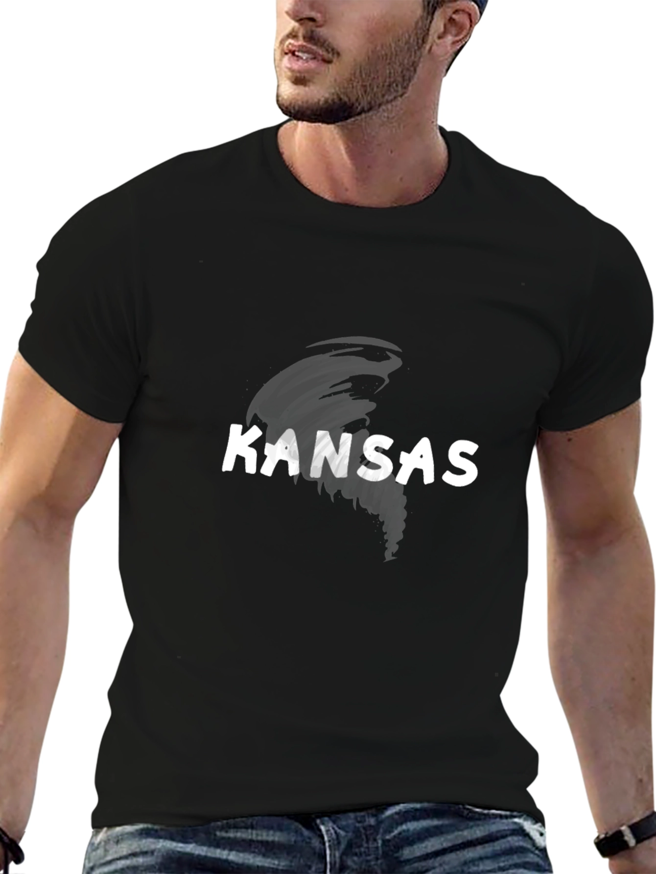 Kansas Tornado Graphic Tee - Black Cotton T-Shirt