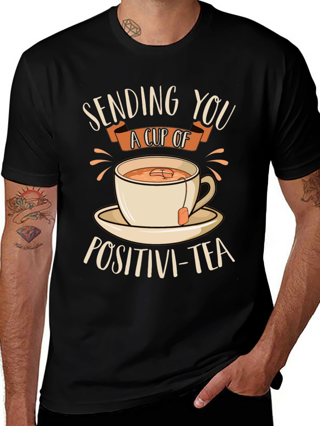 Sending You Positivi-Tea Black Graphic T-Shirt