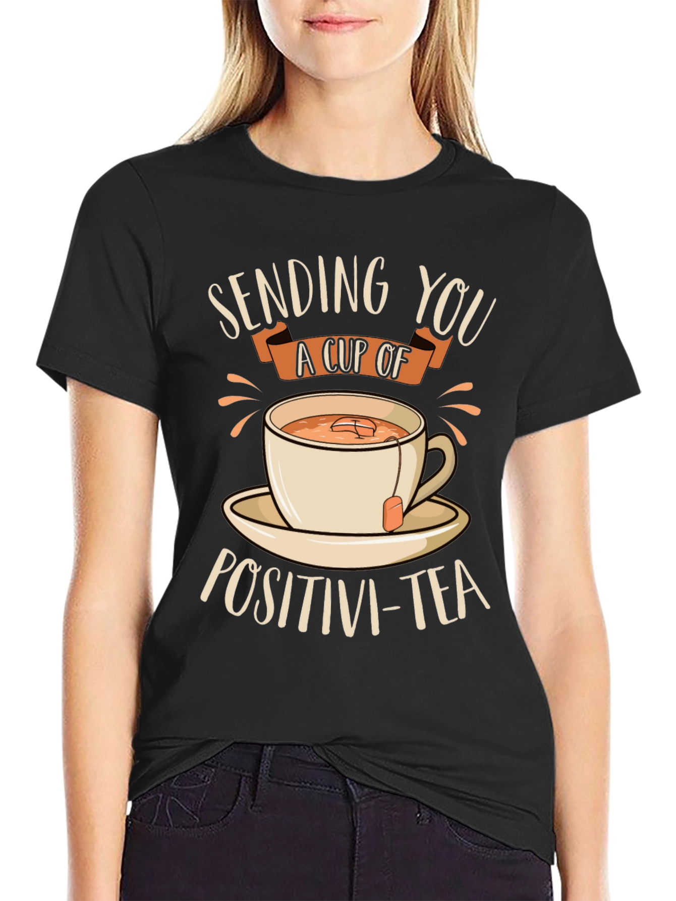 Sending You Positivi-Tea Black Graphic T-Shirt