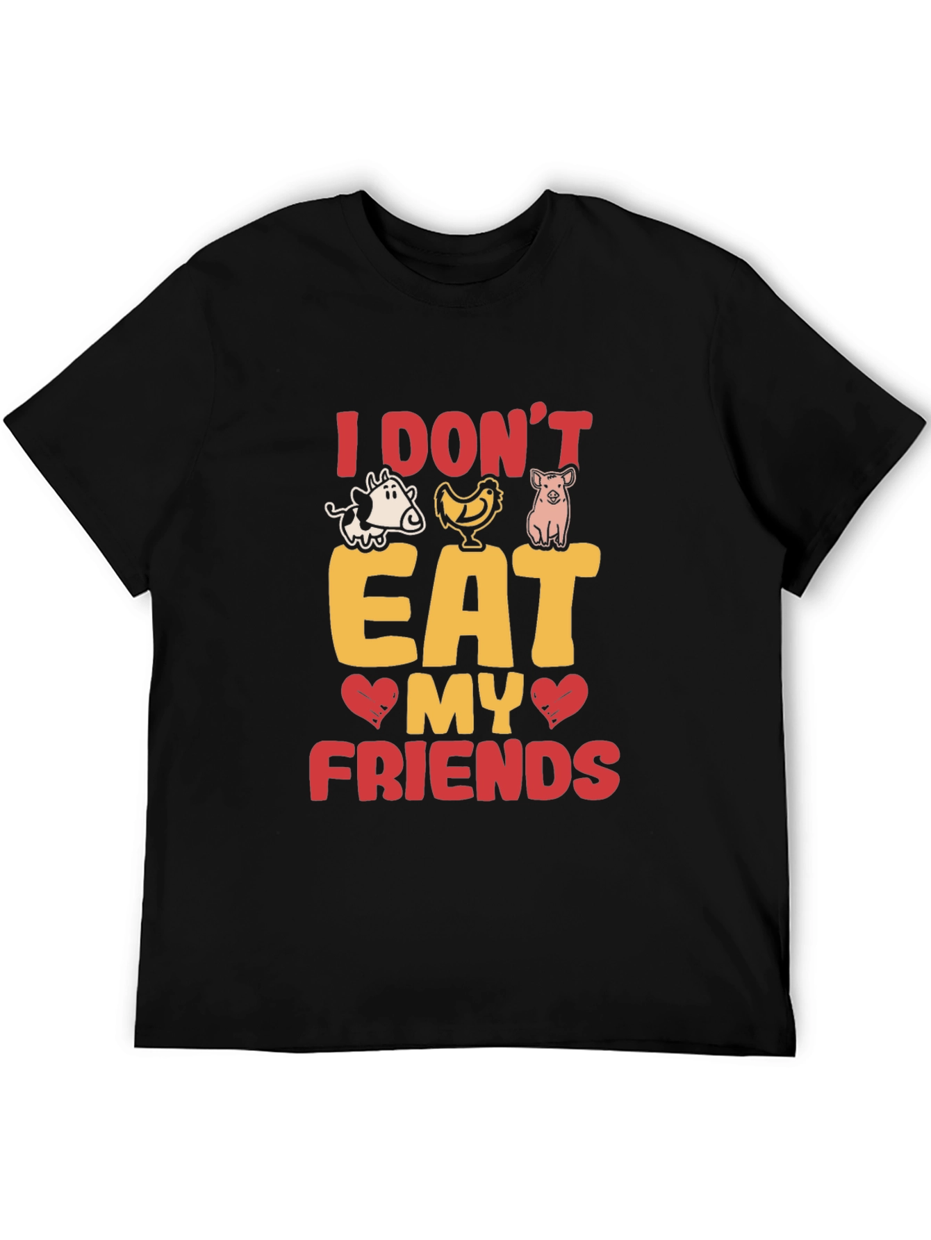 Vegan I Dont Eat My Friends Black Graphic T-Shirt