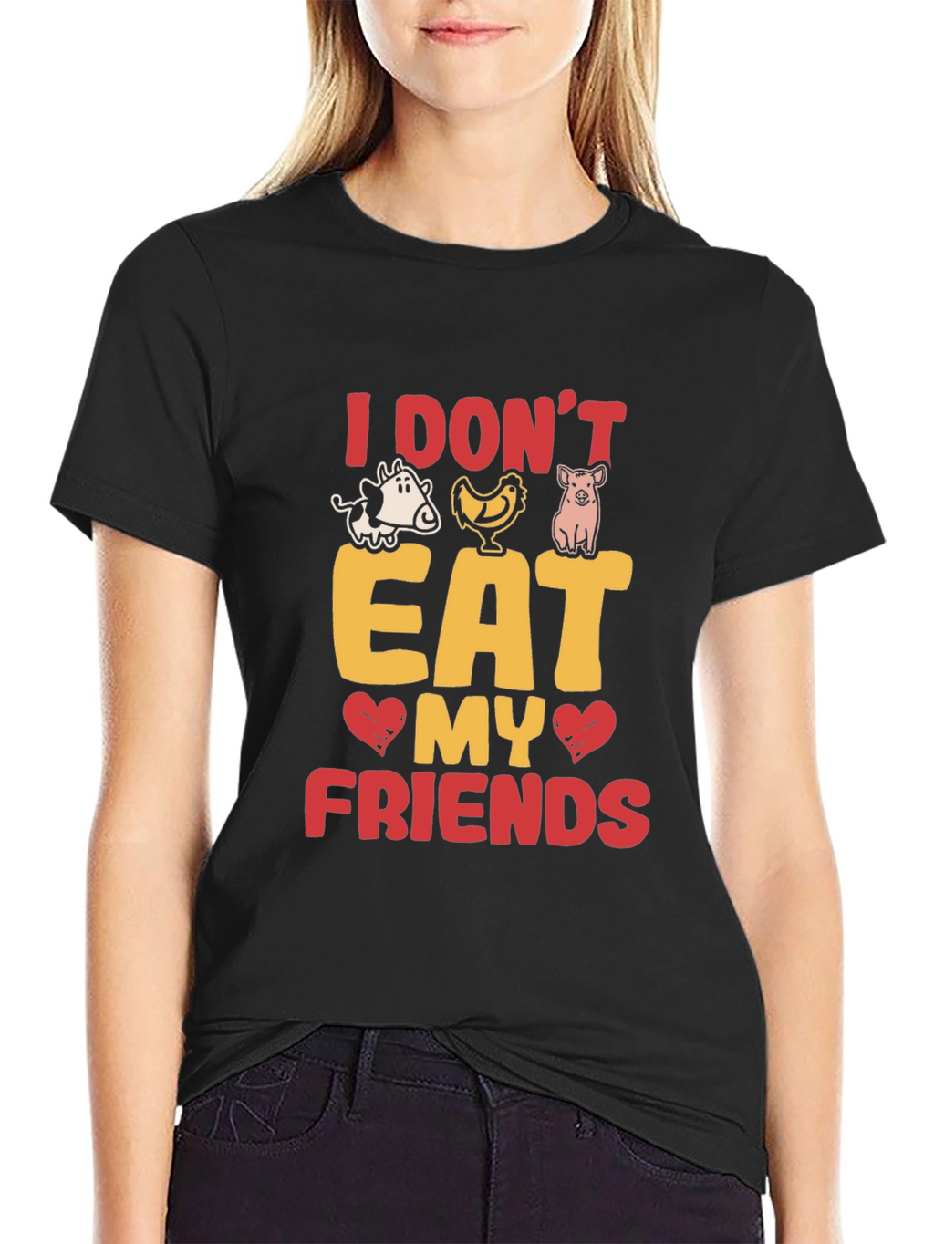 Vegan I Dont Eat My Friends Black Graphic T-Shirt
