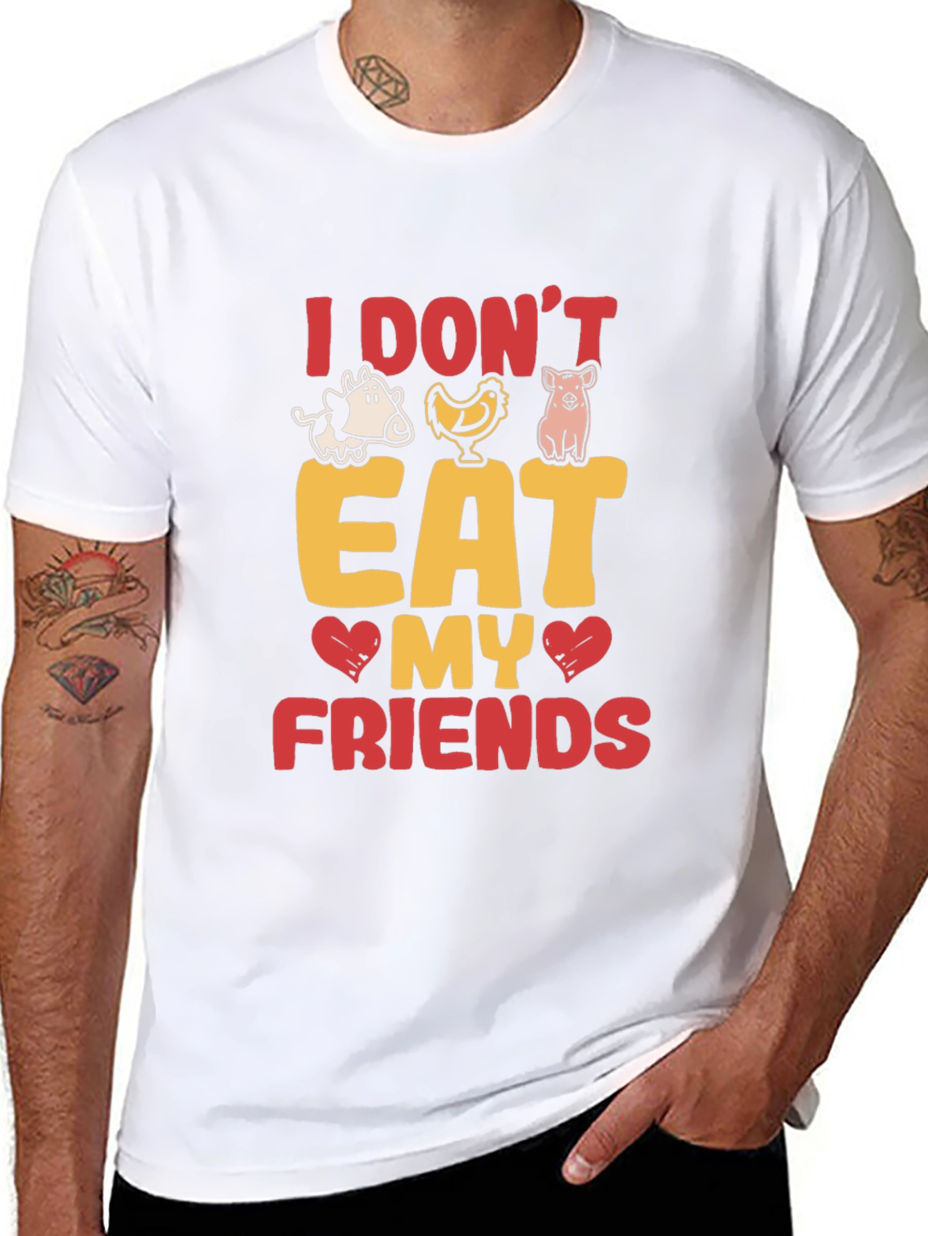 Vegan I Dont Eat My Friends Black Graphic T-Shirt