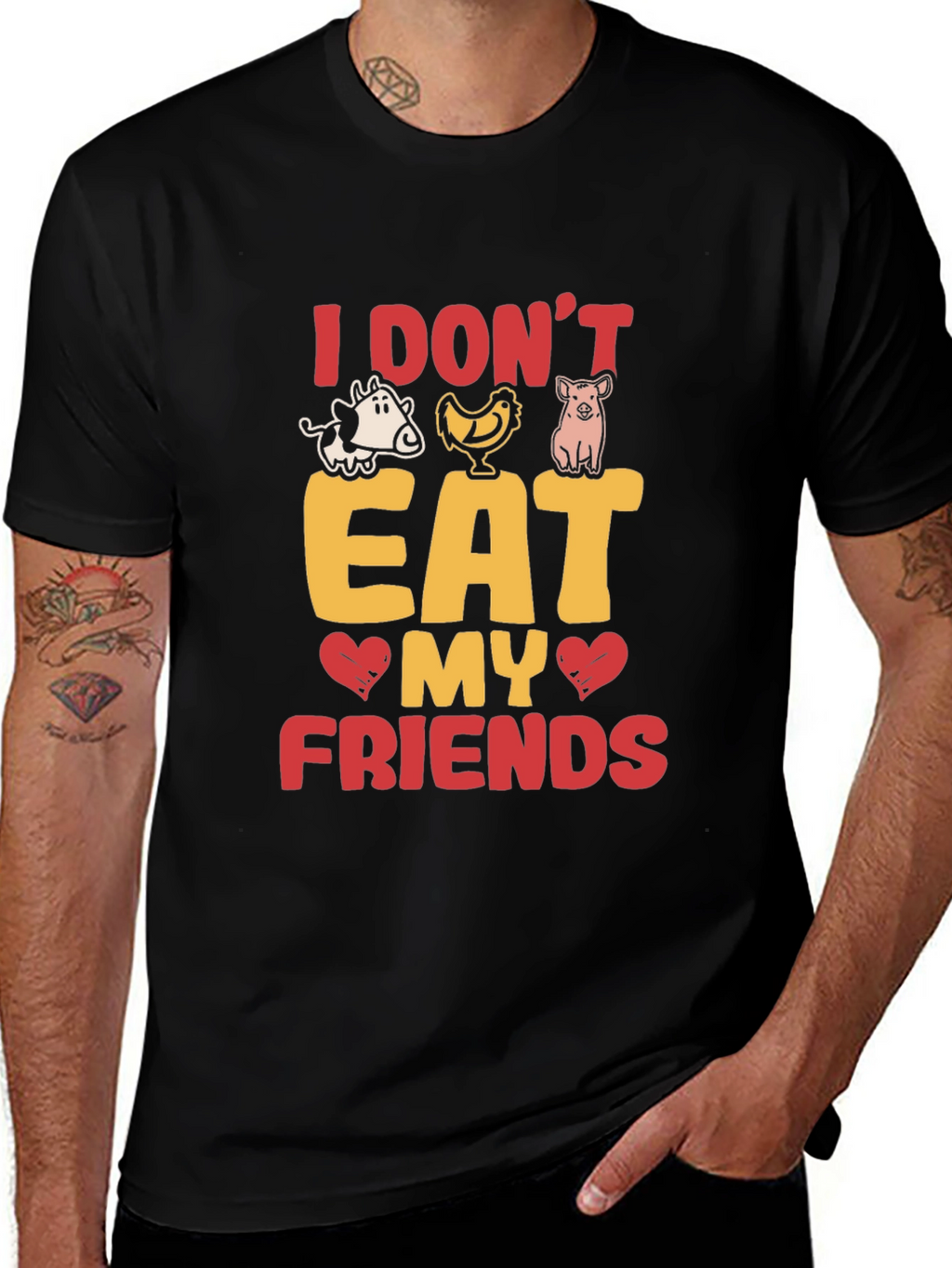 Vegan I Dont Eat My Friends Black Graphic T-Shirt