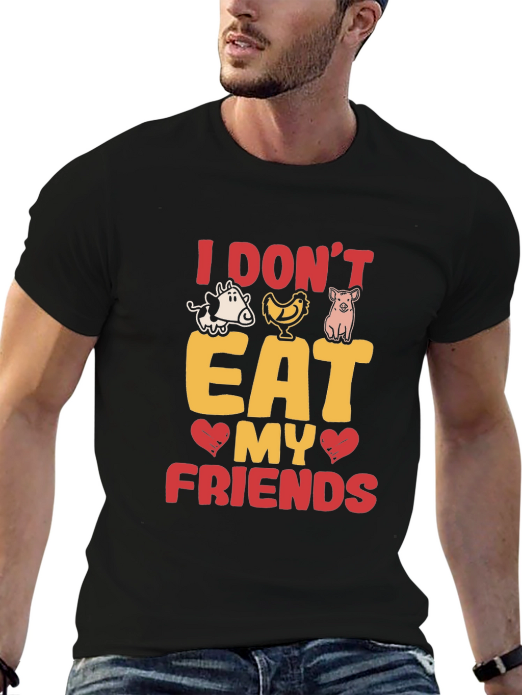 Vegan I Dont Eat My Friends Black Graphic T-Shirt