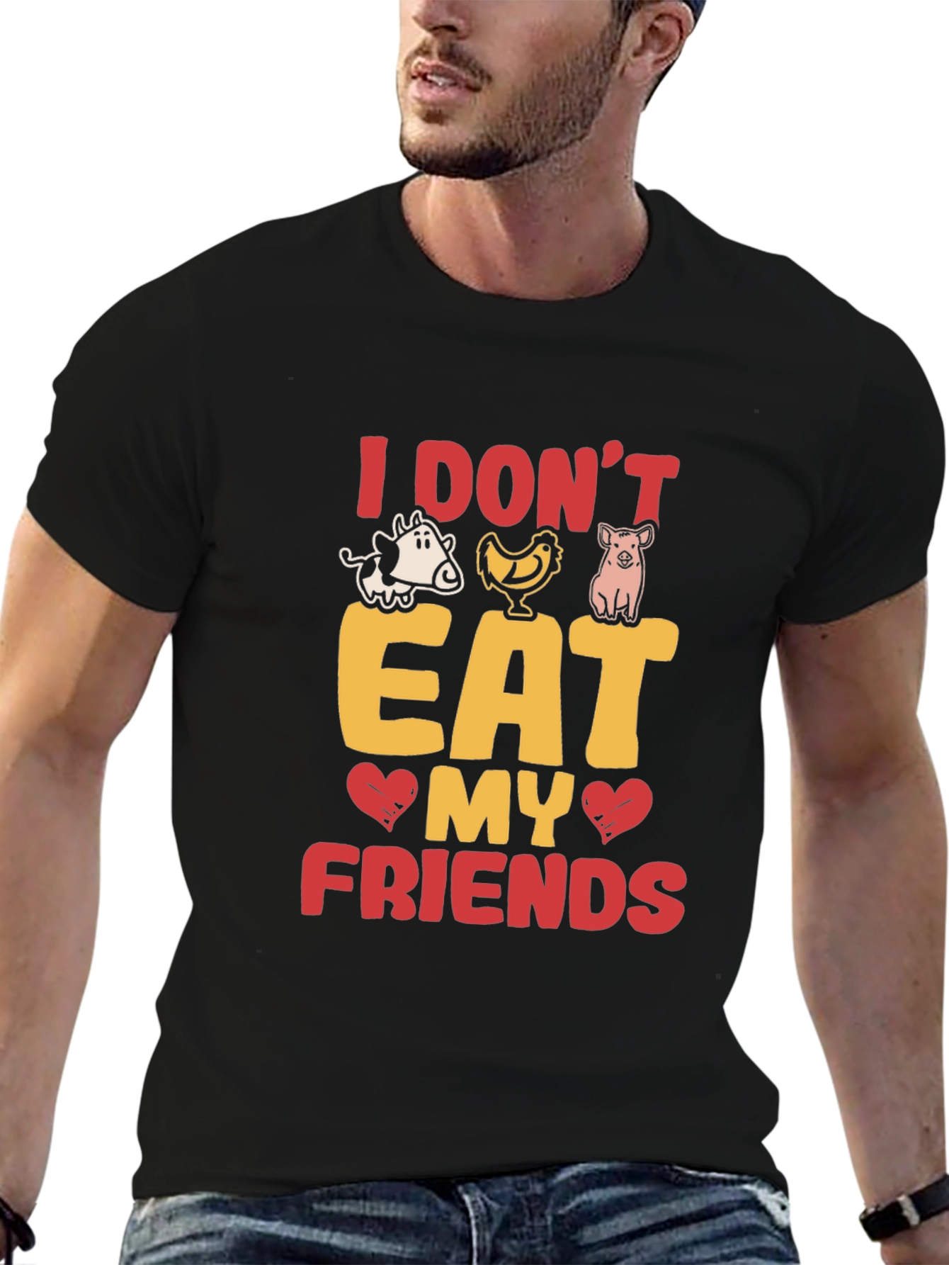 Vegan I Dont Eat My Friends Black Graphic T-Shirt