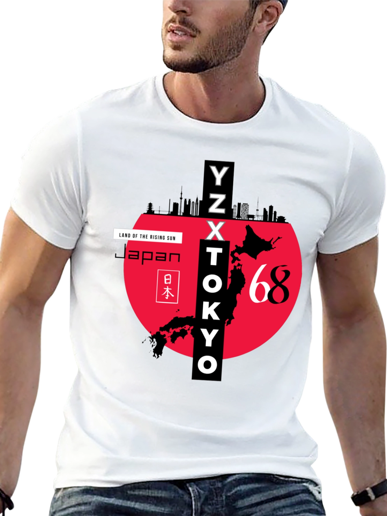 Japan Rising Sun Graphic Tee - Tokyo Skyline