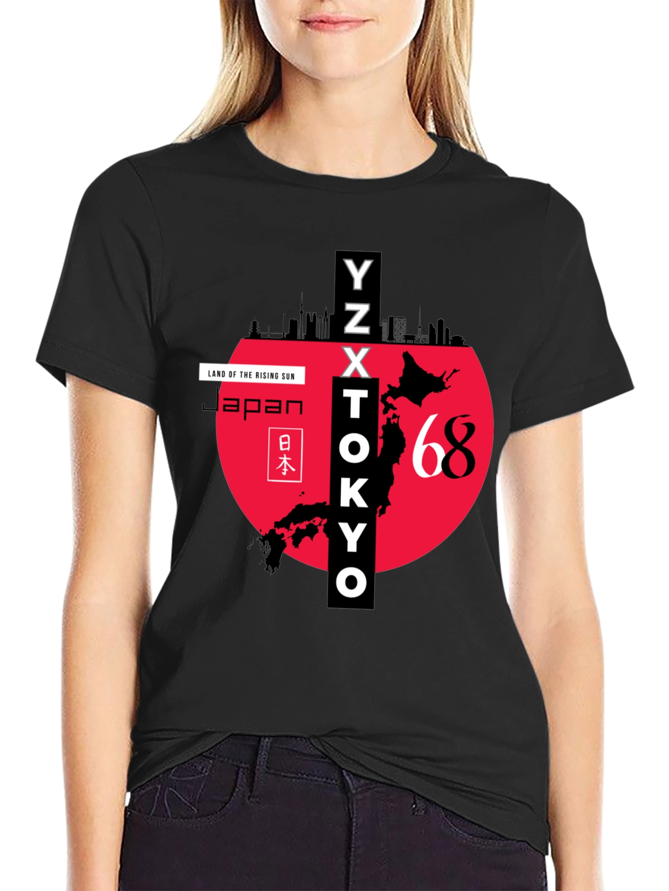Japan Rising Sun Graphic Tee - Tokyo Skyline