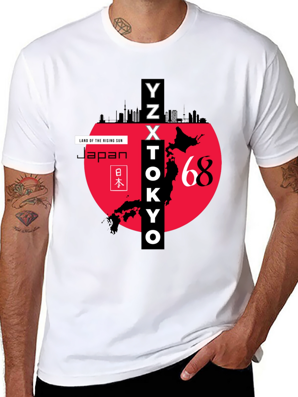 Japan Rising Sun Graphic Tee - Tokyo Skyline